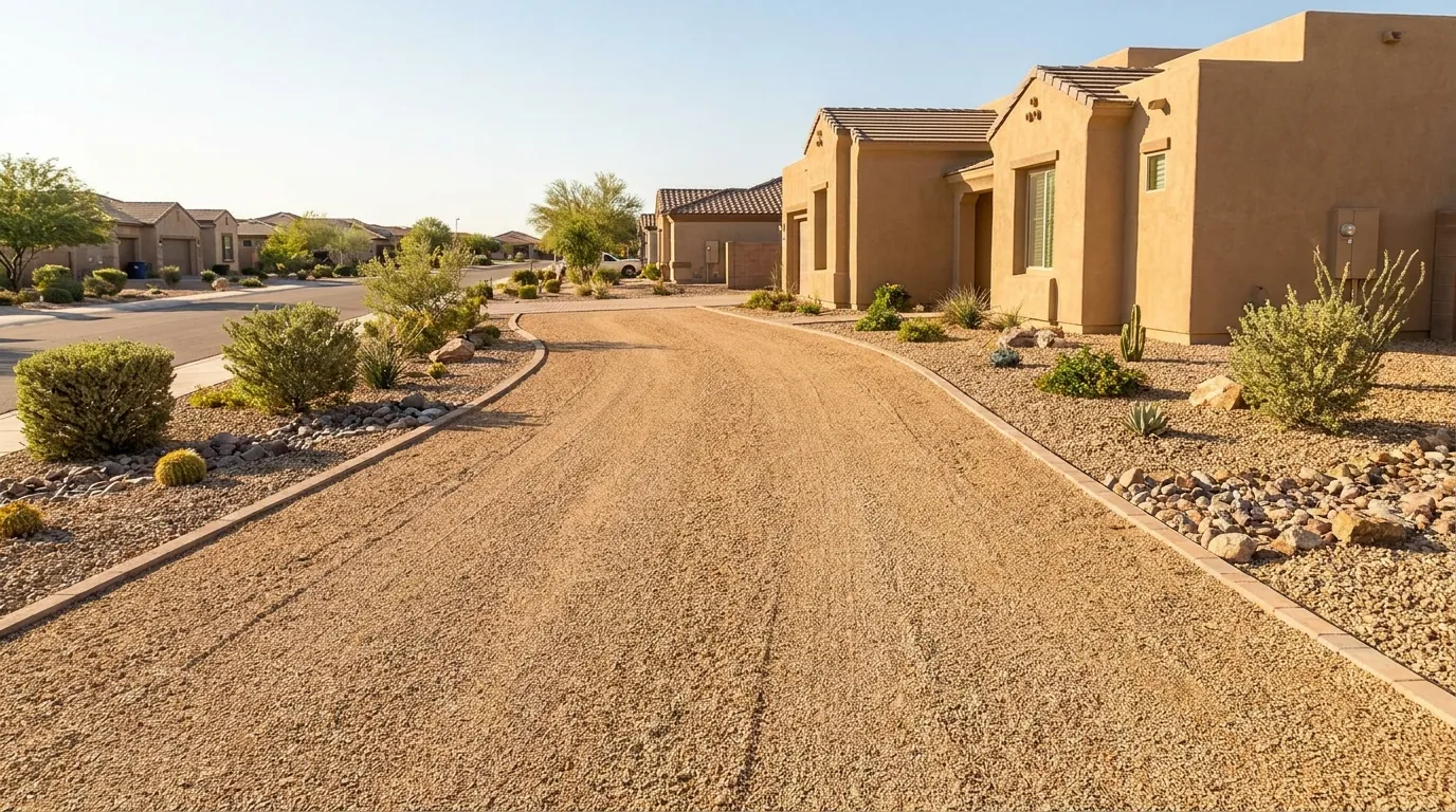 Gravel driveway on a desert lot in Apache Junction, Arizona