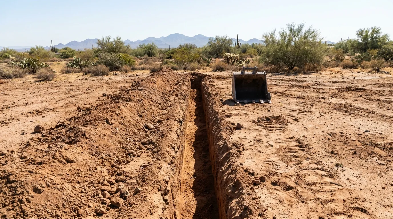 Utility trench being cut on a Tempe, Arizona property